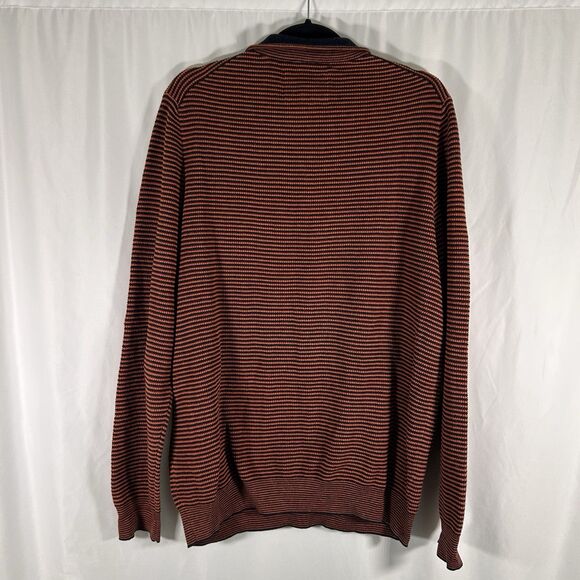 Jos A Bank Sweater Men's XL Orange Blue Striped 1/4 Zip Tailored Fit 100% Cotton - Picture 6 of 6